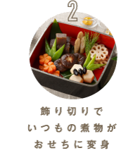 飾り切りでいつもの煮物がおせちに変身