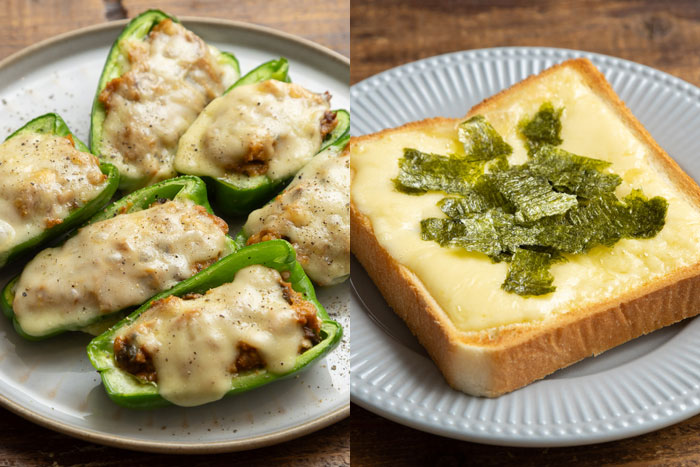 とろけるスライスチーズのお手軽レシピ2種。「さばチーピーマン」と「海苔チートースト」_画像01